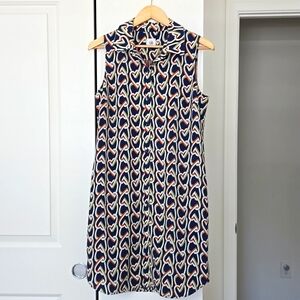 Cabi dress shirt dress collar button down blue green orange cream lined small